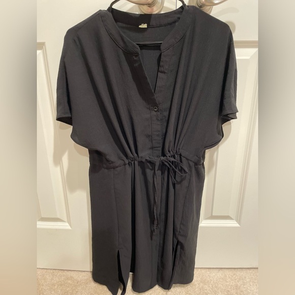 Minimalist Black Shirt Dress with Drawstring Waist - Picture 1 of 3